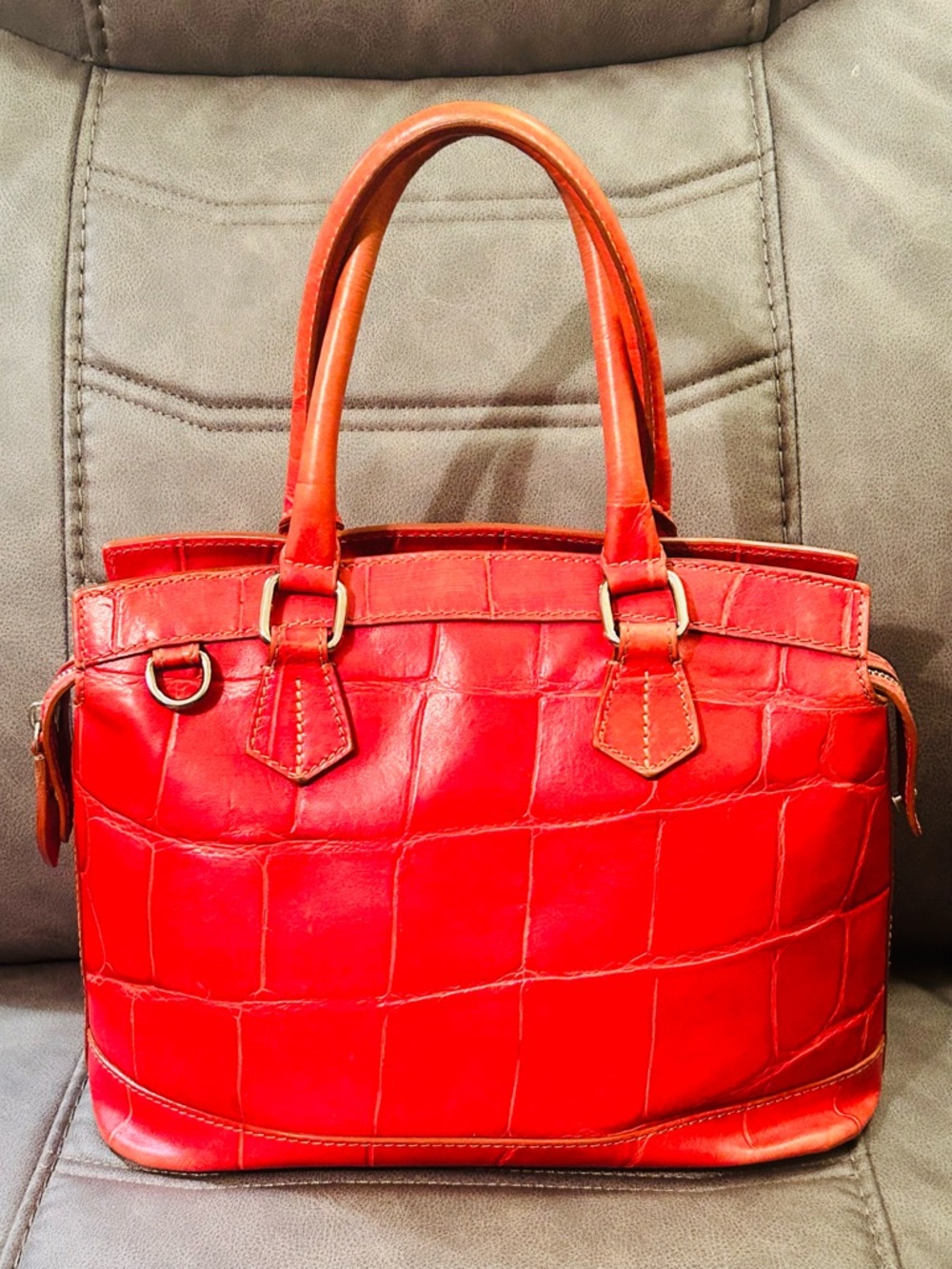 Dooney Red Croc-Embossed Leather Tote Bag - Picture 2 of 11